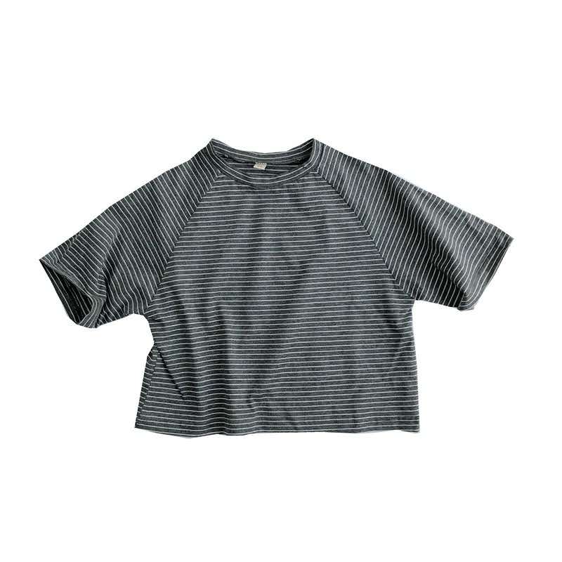 T-shirt à manches courtes homme et femme, vêtement coréen pour enfant, T-shirt à rayures en coton, été