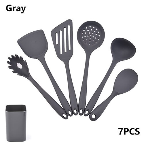 Ustensiles de cuisine en silicone ensemble ustensiles de cuisine antiadhésifs résistants aux températures élevées et basses ustensiles de cuisine faciles à nettoyer ustensiles de cuisine ensemble d'outils de cuisine: Gray-7PCS