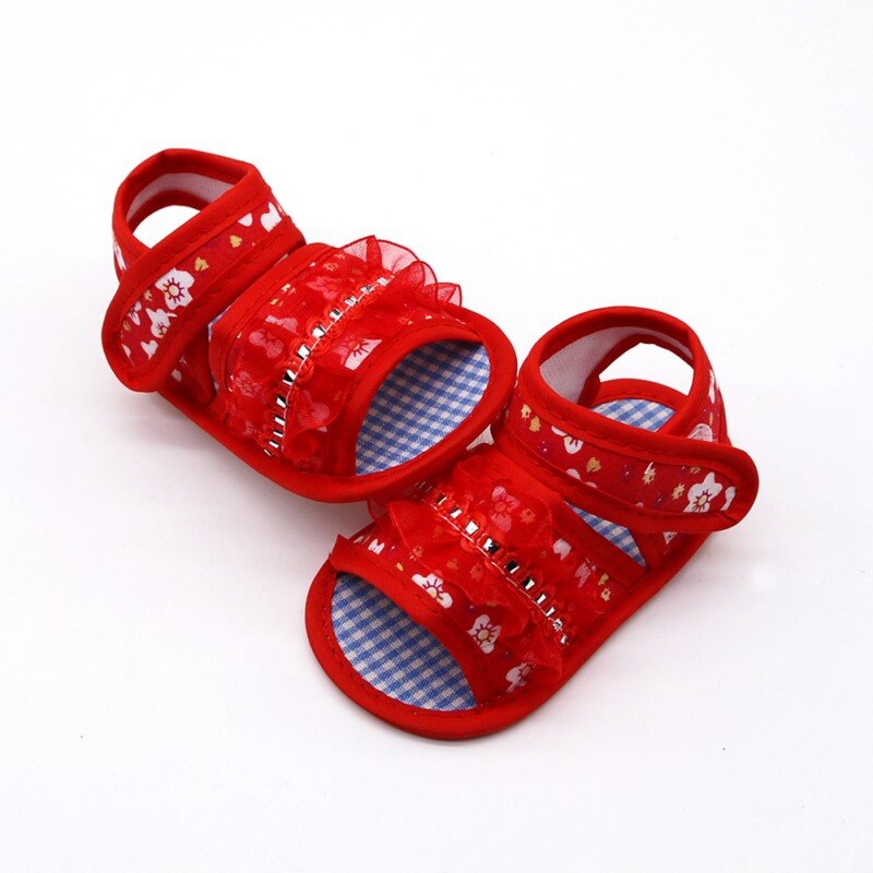 Bébé fille sandales respirant motif à fleurs anti-dérapant chaussures avec dentelle espadrilles décontractées enfant en bas âge chaussures à semelles souples 0-18M