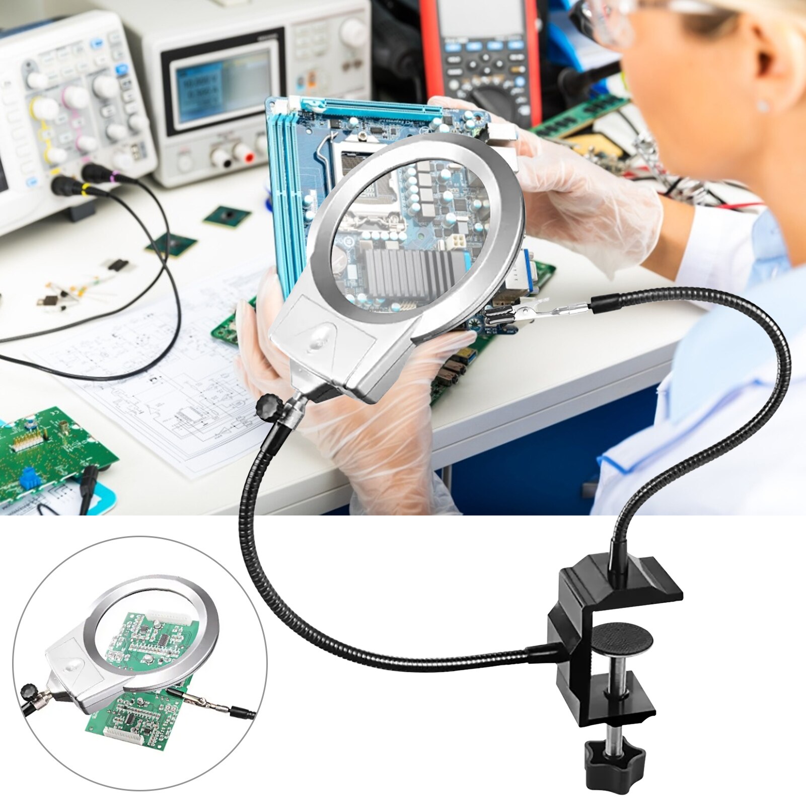 Third Arm Soldering Station 4X/6X Magnifier Flexible Arms Bench Soldering Holder Helping Hands For Repairing Welding Tool