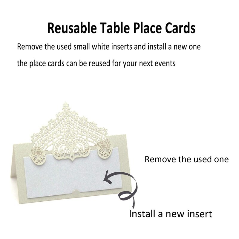 100 Pcs Table Place Cards with White Inserts Crown Tent Cards Name Cards for Wedding Banquets Buffet Bridal