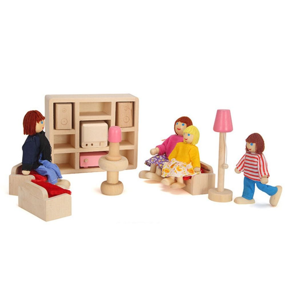 Famille de poupées en bois multicolores articulées pour jeu de rôle, ensemble de figurines, , maison de poupée en bois