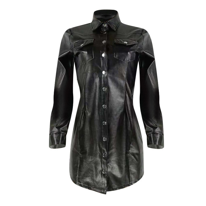 Faux Leather Jacket Women Black Plus Size Slim Light Thin Spring Autumn Single-breasted Long Sleeve Leather Coat CX975