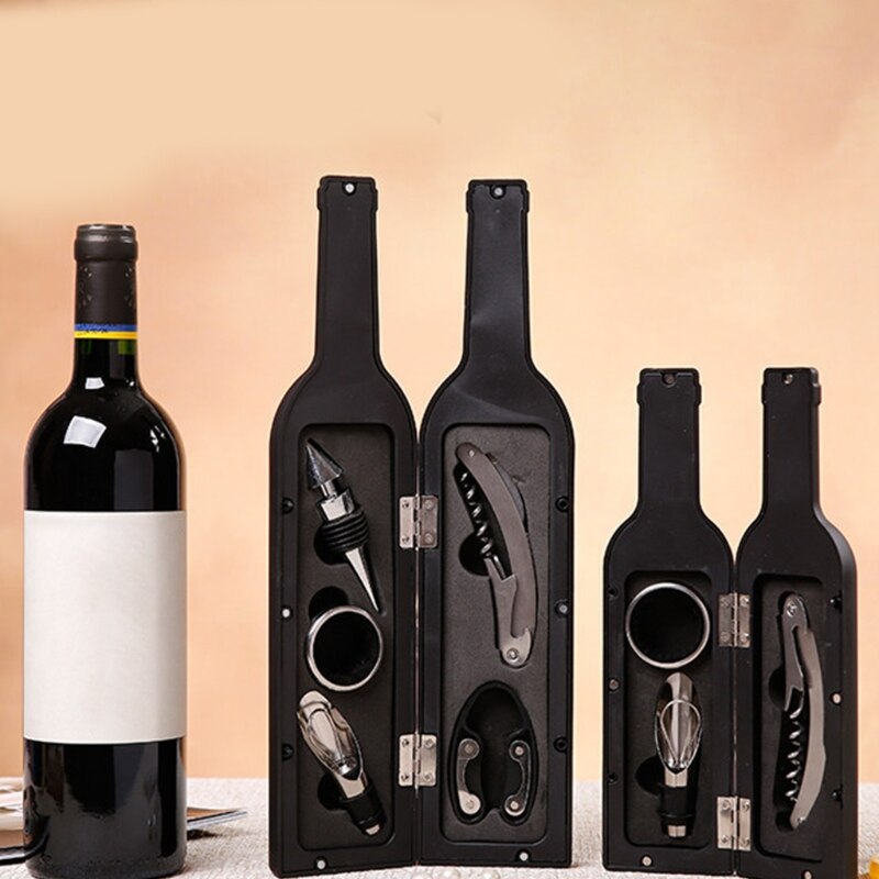 Wine Bottle Opener Stopper Set with Bottle/Cup Shape Storage Case Stainless Steel Pour Spout Drip Ring Practical Gadget