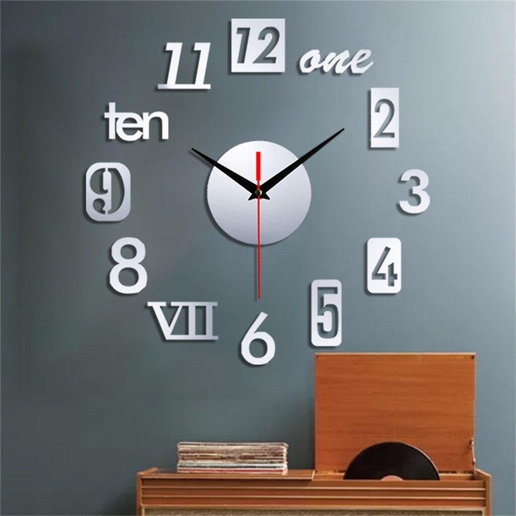 Diy Clock Frameless DIY Wall Mute Clock 3D Mirror Surface Sticker Home Office Decor Home decoration Modern Wall Clock 50x50cm: K