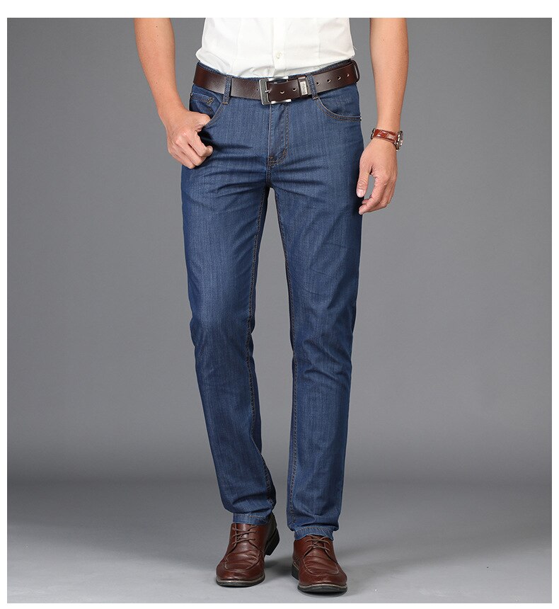 Js1589j sommer business jeans løse lige rør herrejeansbukser tencel stof afslappede herrebukser