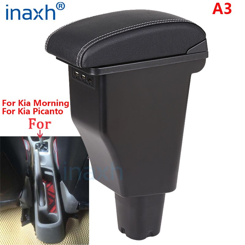 For Kia Morning Armrest box For Kia Picanto Car Armrest Interior Parts details Special Retrofit parts Center Storage box USB: A3Artificial leather