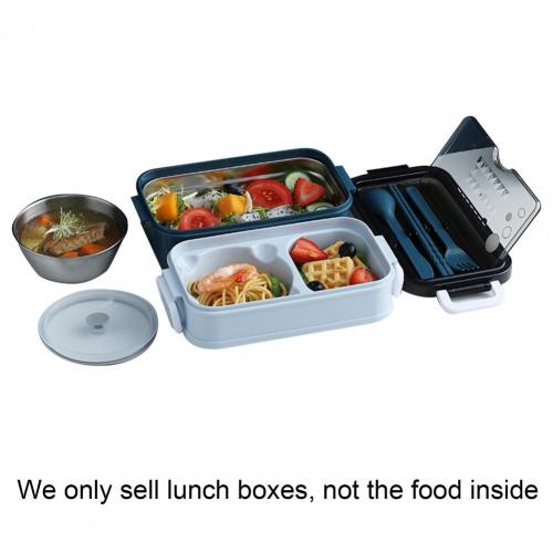 Lunchbox Grote Capaciteit Lekvrije Rvs Luchtdicht Lunch Opslag Container Voor Thuis Lunchbox: Blue Stainless Steel
