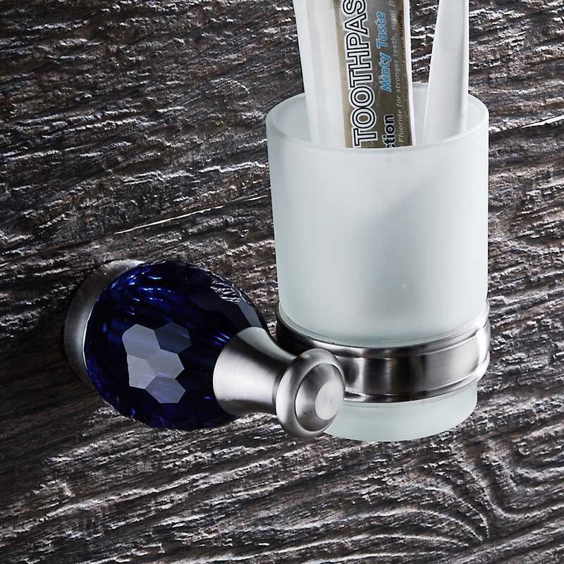 WEYUU Blue Crystal Bathroom Accessories Towel Bars ,Soap Basket,Robe Hooks,Towel Ring Stainless Steel Bathrooms Hardware Sets: Toothbrush Holder A