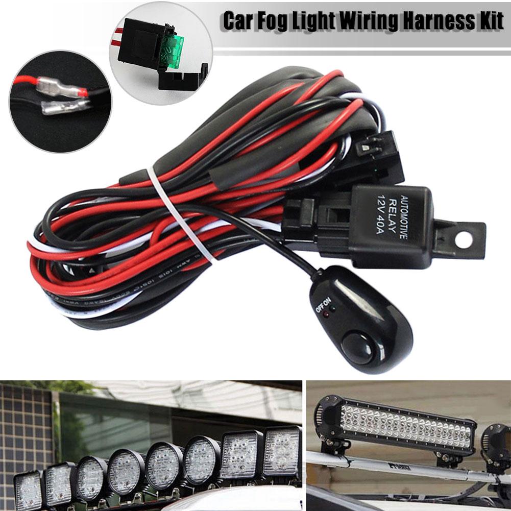 Universal 12V 40A Car Fog Light Wiring Harness Kit Loom For LED Work Driving Light Bar With Fuse And Relay Switch