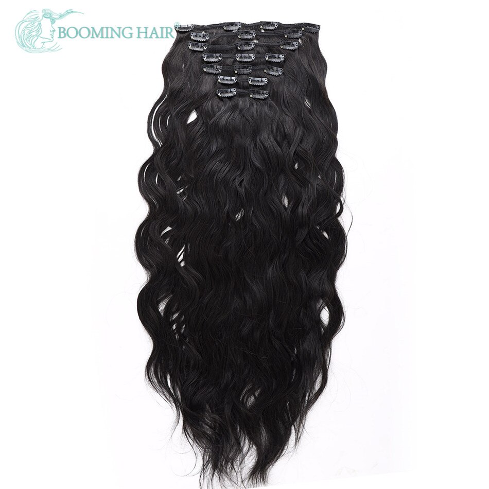 Synthetic Clip Hair Extension Natural Wave Hair Piece Natural Hair Clip Ins Black Brown And Blond For Women By BOOMING HAIR: #1B