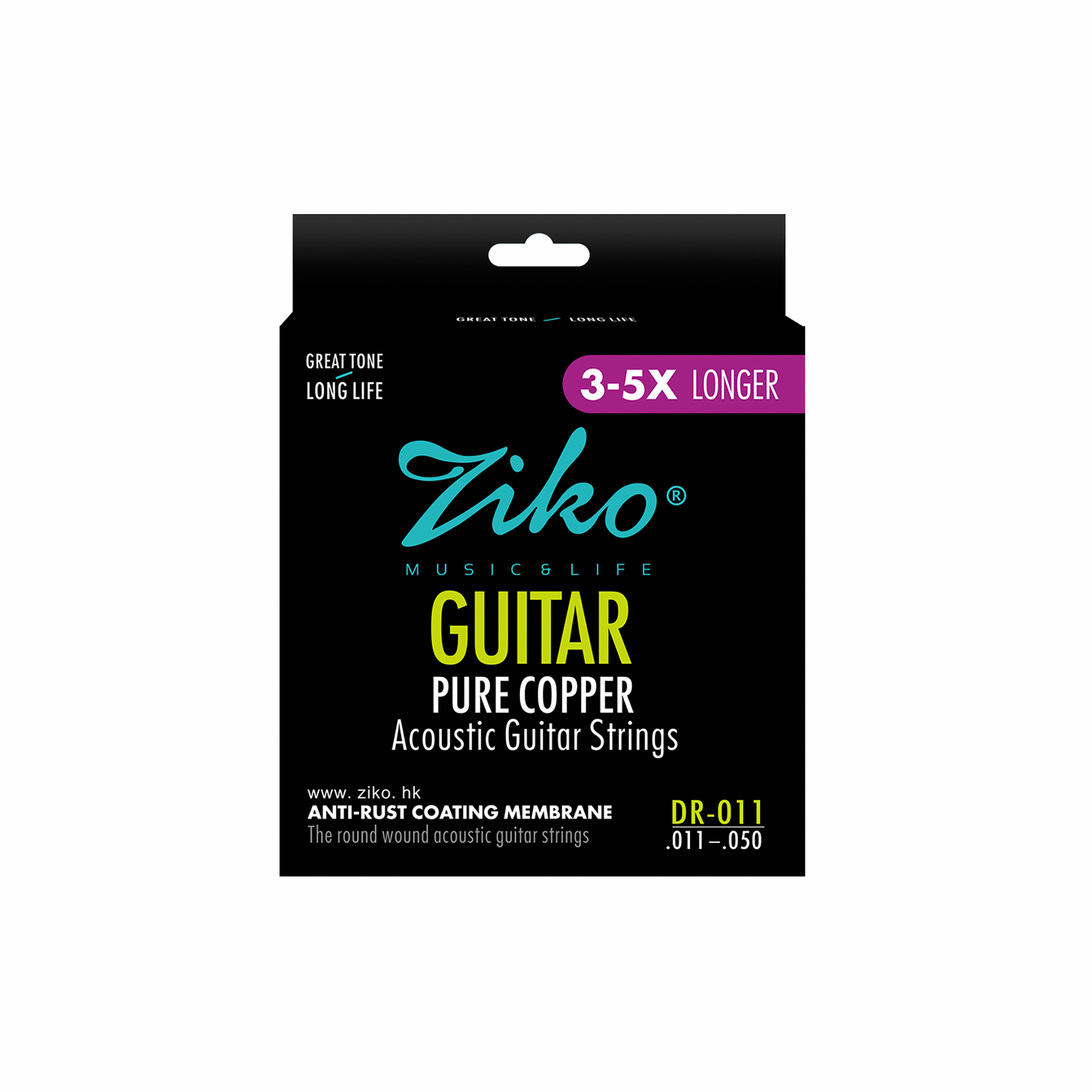 ZIKO – cordes de guitare acoustique en acier au carbone, noyau en alliage Hexangon, ensemble de 6 cordes en laiton profond DR 010 011 012, accessoires pour débutants: vert clair
