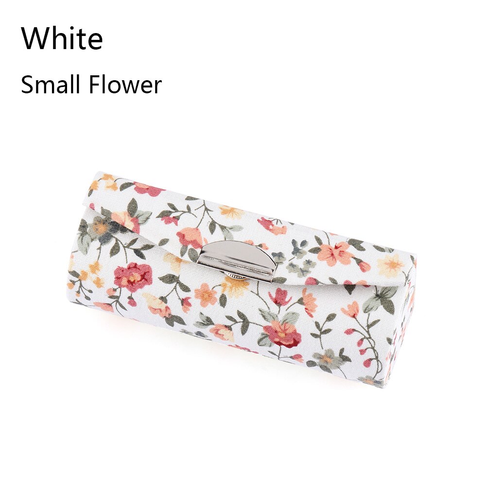 Læbestift etui mini spejl broderet lipgloss æske blomsterdesign smykkeholder piger kvinder makeup værktøjer: Hvid 01