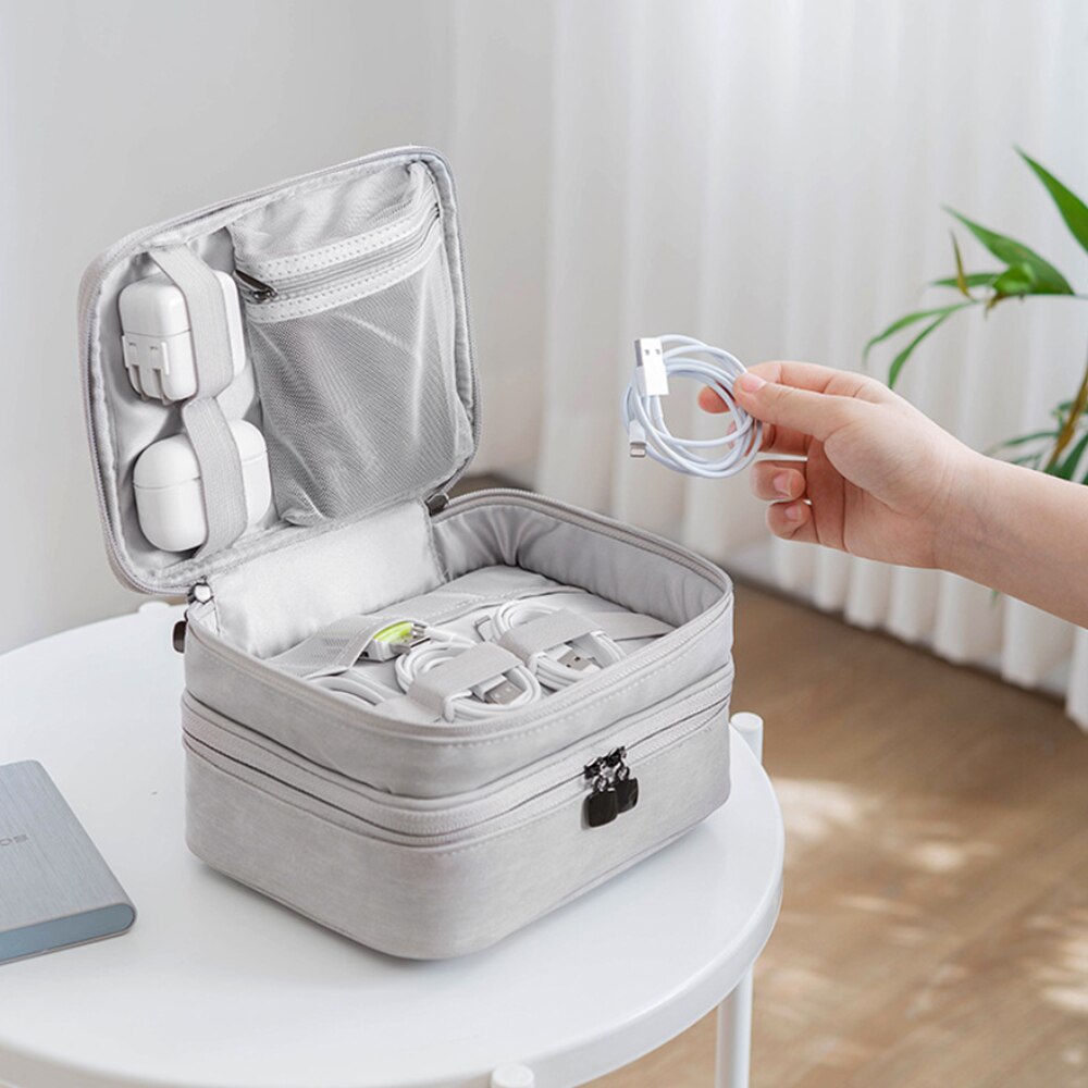 Organizer elektroniki podróżnej Acoki, dwuwarstwowa sakiewka robić moc banku, telefonu, ładowarki, kabli USB i akcesoriów robić dysków U.