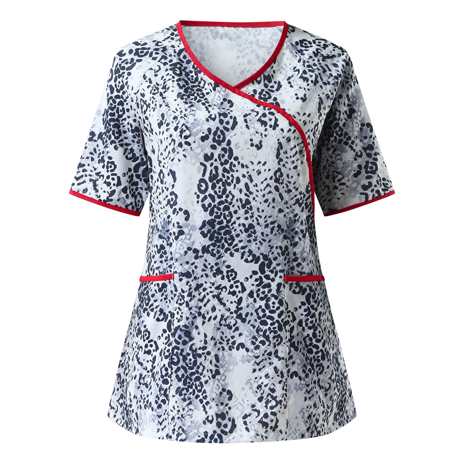 Women nurse printed short sleeved v-neck caregivers' blouse Clinical uniforms woman Beautician uniform hairdresser: S