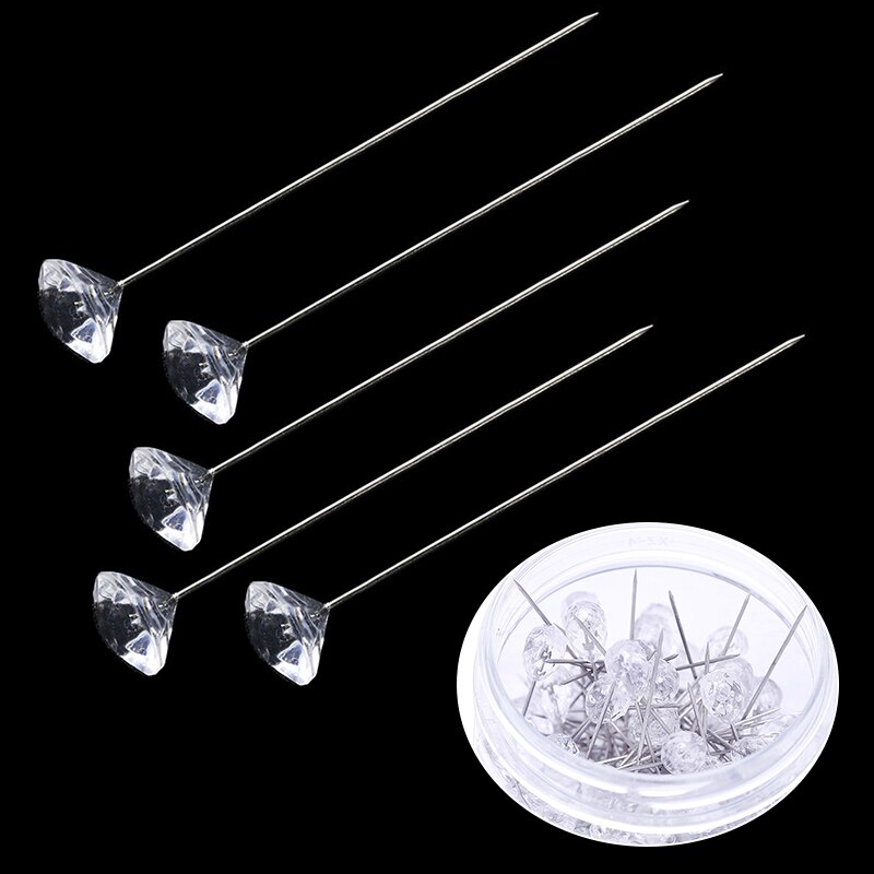 50 Stuks Diamant Pinnen Kristal Hoofd End Bruiloft Corsage Boutonniere Bloemen Boeket Pins Met Plastic Doos
