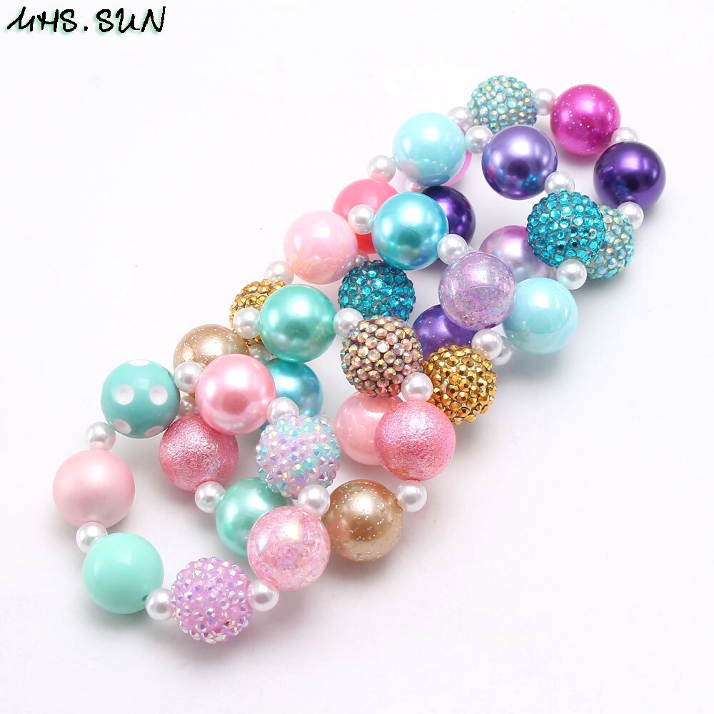 MHS. SONNE Niedliche kinder perlen armbänder bunte kind mädchen chunky bubblgum perlen armband elastische schmuck für baby 1 stücke