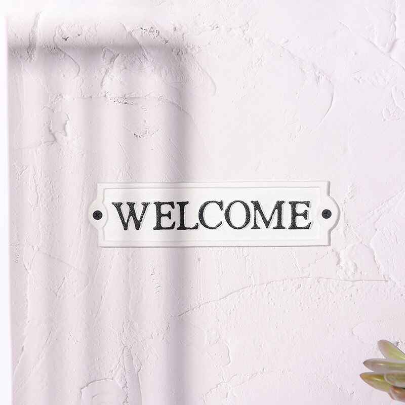 Sungmor-señal de bienvenida exterior de hierro fundido resistente, decoración de pared, placa blanca, puerta, letrero decorativo para inodoro, letrero para Baño: Welcome