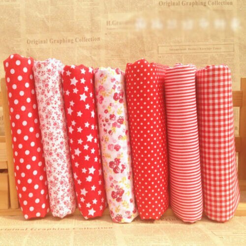 Series 7 pieces Assorted Pre-Cut Bundle Charm Cotton Quilt Fabric 25cm x 25cm for DIY Sewing Craft Flower Fabric: Red Series