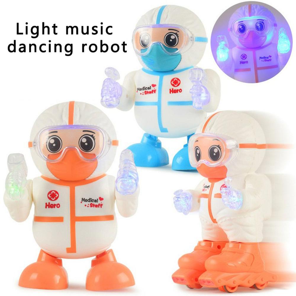 Tres canciones que iluminan la música Abs plástico juguetes encantadores para niños naranja Doctor Key Robot de patinaje eléctrico