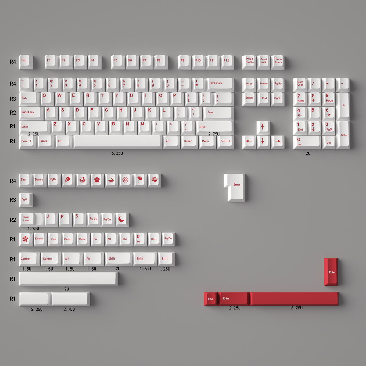 GMK Sushi TaiChi grand ensemble DYE-SUB PBT Keycap personnalité personnalisée japonaise profil cerise Keycaps pour clavier mécanique 61/64: Ruby Red