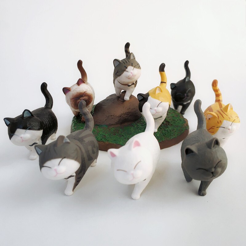 Figuras de miniaturas de animales en PVC, 1 Uds., figuras de gatos con cascabel japonés, adornos artesanales creativos para decoración del hogar