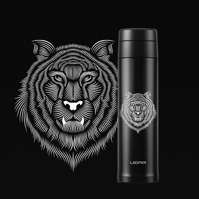 Leidfor termo Infusor de té para té de hojas sueltas, aislamiento al vacío de acero inoxidable, botella de agua infuida para frutas y café de 17oz: Black Tiger