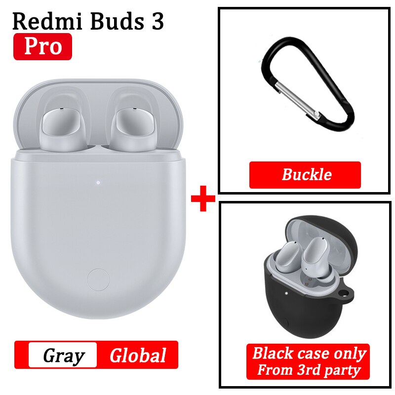 Xiaomi Redmi Buds 3 Pro TWS auricolare Bluetooth Redmi Airdots 3 Pro auricolare Wireless ANC IPX4 per K40 Note 10 Pro: GREY GL black case