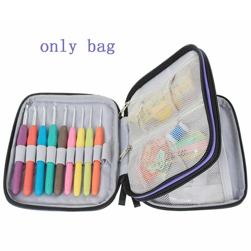 Crochet Hook Case Organizer Zipper Bag Web Pockets Various Crochet Needles Knitting Accessories Storage Tool Embroidery Tool Bag