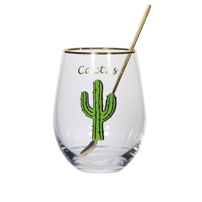 Northern Europe MEOR Cat Big Belly Gold Rim Wine Glass Mousse Tray Dessert Juice Cocktail Egg Shape Swig Cup Travel Cooler Mugs: Cactus 2