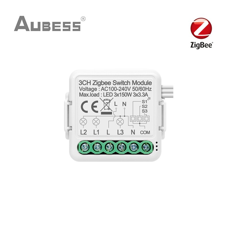 AUBESS Tuya Zigbee Smart Light Switch Module 1/2/3/4 Gang With 2 Way Control Smart Home Auto Breaker Work With Alexa Google Home: 3 Gang