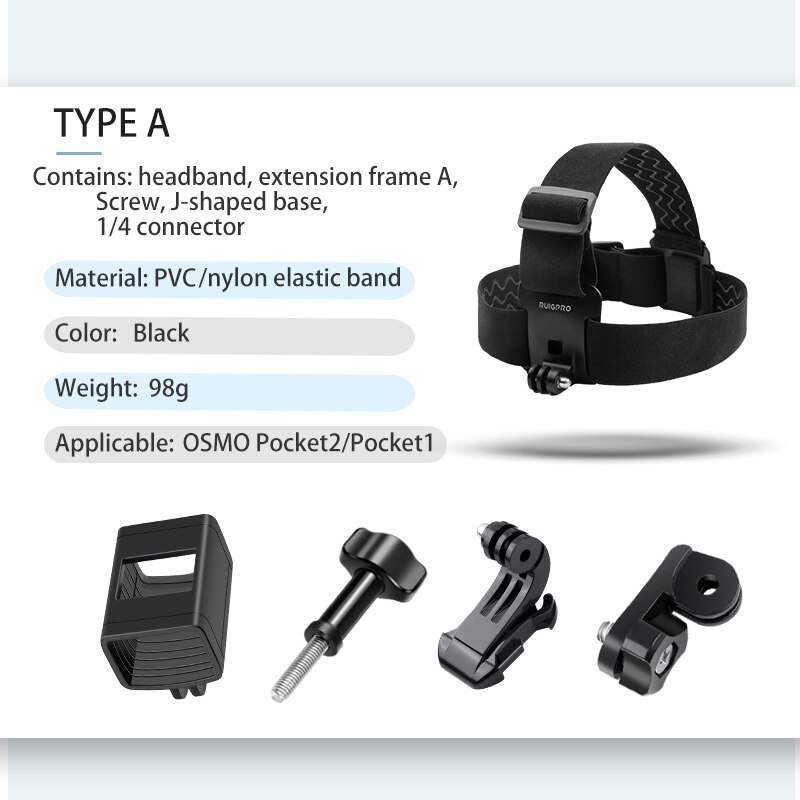 Kopfband mit fester klemmschraube und j-förmiger basis für dji osmo pocket 1 / osmo pocket 2 kameragimbal-zubehör: Typ-a