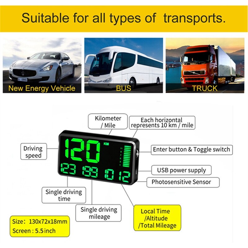 C90 c snelheidsmeter hud-display auto hud met oversnelheidsalarm, rijtijd digitale autoklok, kilometerteller