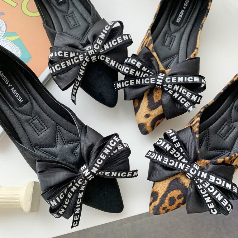 Zapatos planos con lazo grande para mujer, mocasines de punta con estampado de leopardo, informales, para y oficina, Primavera,