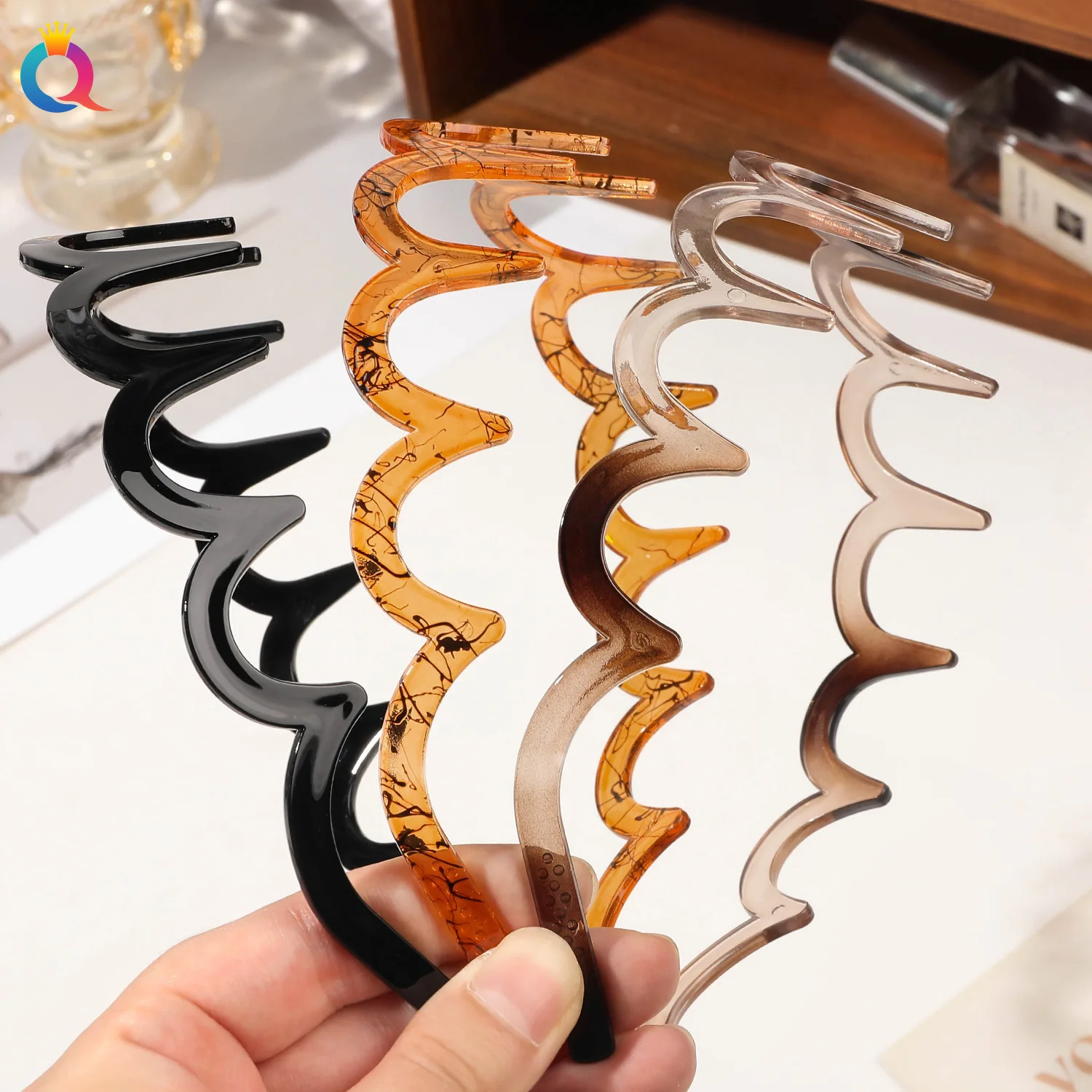 Diademas onduladas a la para mujer, bandas para el cabello antideslizantes dentadas de Color sólido, diademas deportivas para lavado de cara para niña, accesorios para el cabello