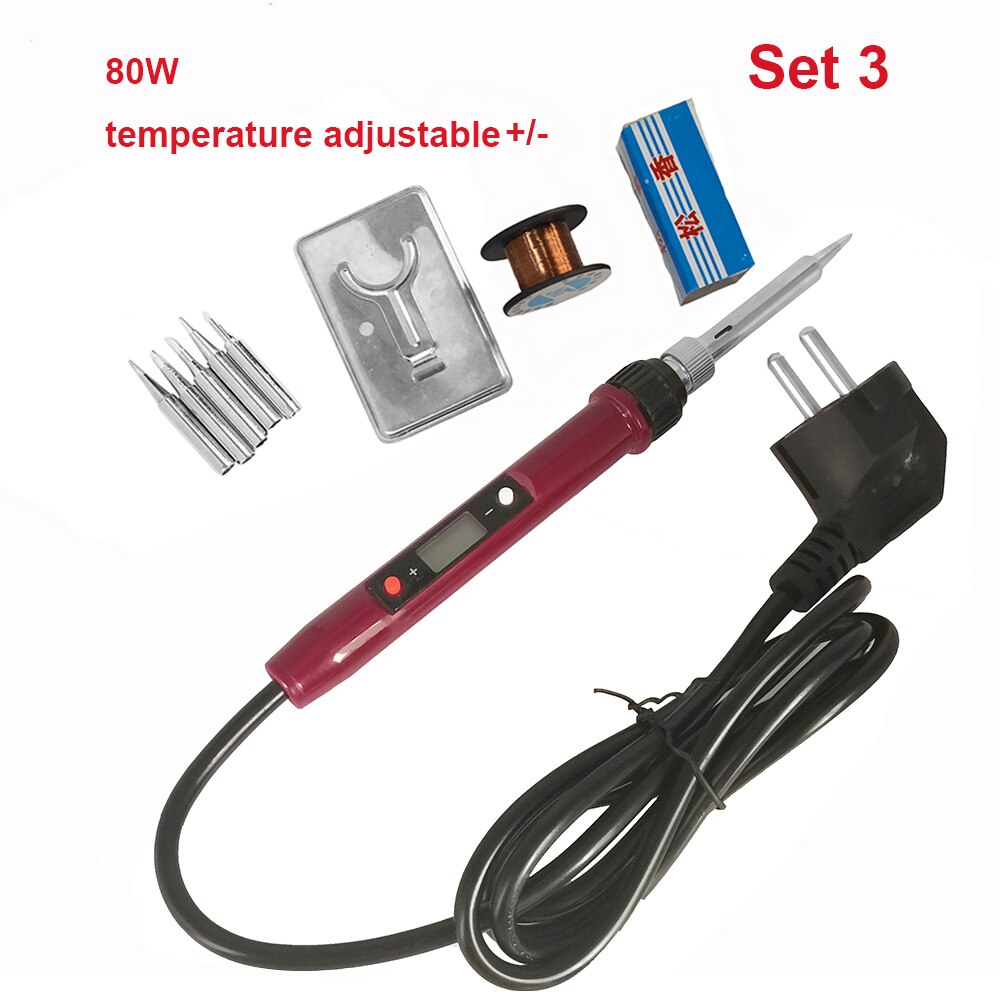 60W/80W Digital Electric soldering iron 220V110V temperature adjustable Welding Solder iron rework station soldering accessories: 80W red set / EU