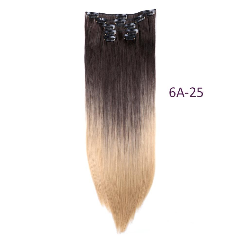 9 väriä 12 klipsiä 22 " pitkät suorat synteettiset hiustenpidennykset klipsit korkean lämpötilan kuidusta musta ruskea hiuslisäke: 6-25