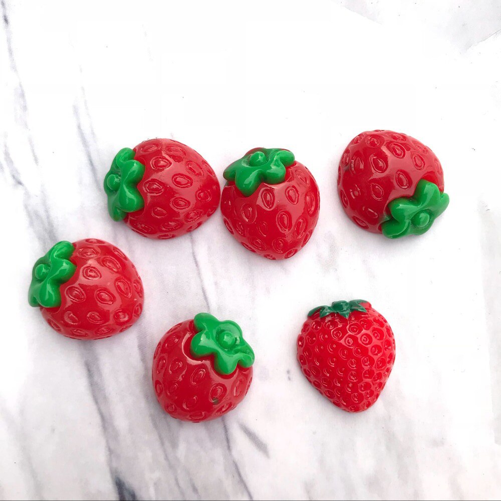 20Pcs Kawaii Aardbei Hars Simulatie Fruit Plaksteen Cabochon Miniatuur Voedsel Art Supply Decoratie Charm Craft
