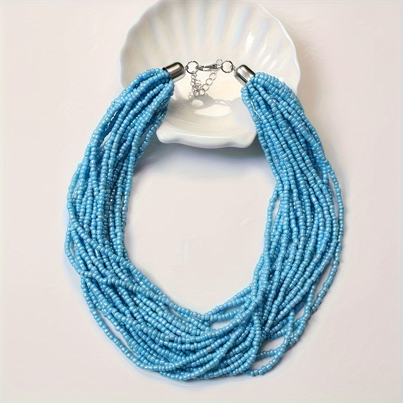 Vibrante collana bohéaspetto con perline di vetro multifilo - Chiusura a catena regolabile, perfetta per tutti i giorni e le occasioni: Blu