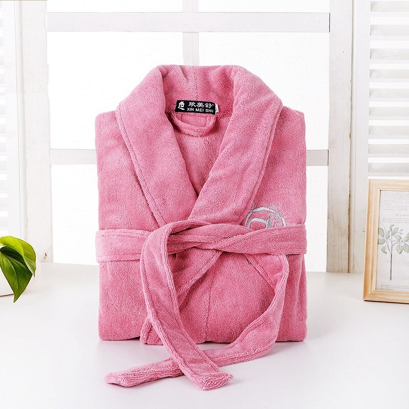 Men's Robe Cotton Bathrobe Adult Winter Towel Fleece Homewear Male Long Sleeved Gray Pajamas Men's Warm Homewear Autumn: DARK PINK / M