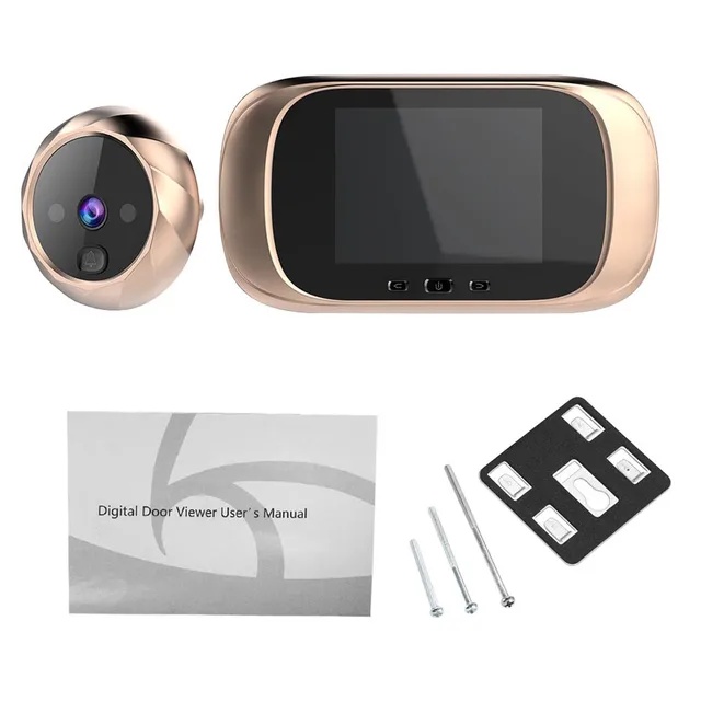2.8 Inch Video Doorbell Peephole Camera 90 Degrees Doorbell Motion Detection Eye Digital LCD Door Monitoring Electronic Cat Eye: Gold