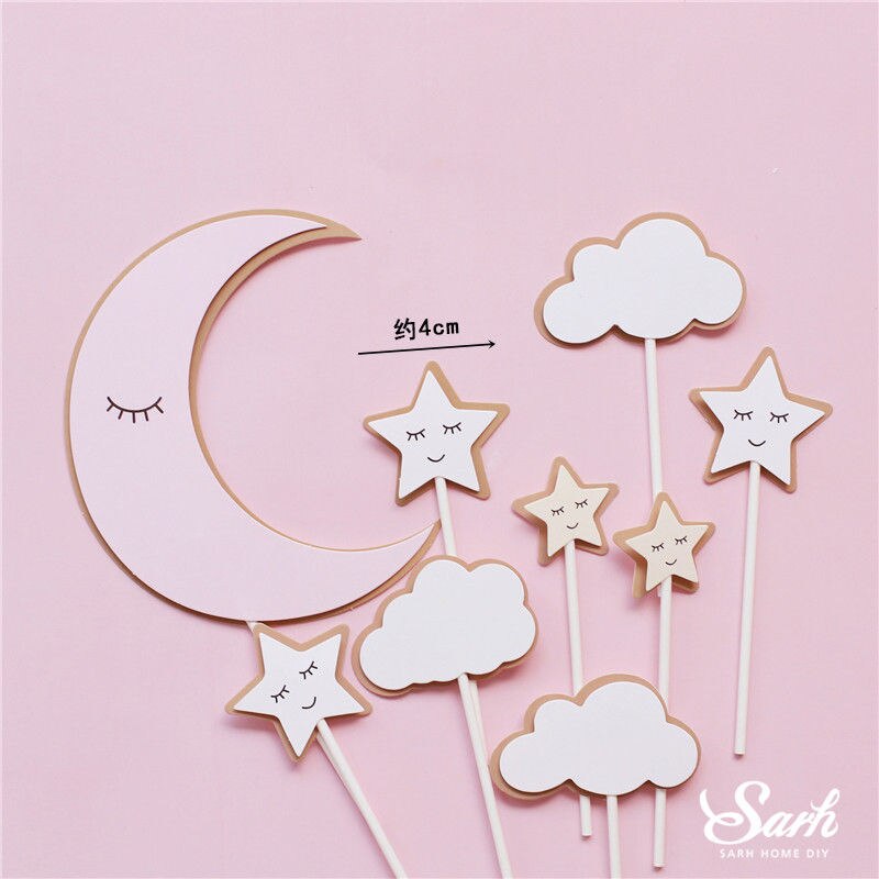 ins Rosa luna Orso stella Decorazione Coniglio Felice Torta Di Compleanno Toppers per I Bambini Del bambino Del Partito di Cottura Forniture di Nozze Carino Regali: rosa luna stella impostato