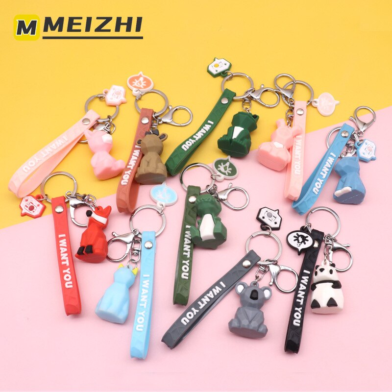 Meizhi cartoon geometrie sectie familie sleutelhanger tas paar hanger schattige dinosaurus panda sleutelhanger