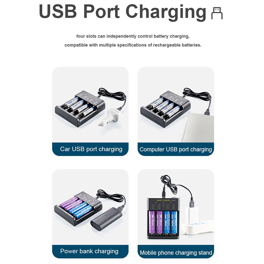 LEMFO Battery Charger for 18650 26650 21700 18350 AA AAA 3.7V/3.6V/1.2V/ lithium NiMH Rechargeable battery