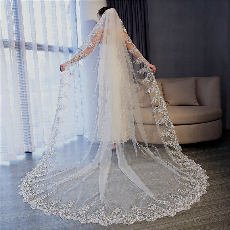 Voiles de mariage 3 mètres de Long dentelle bord voile de mariée avec peigne accessoires de mariage