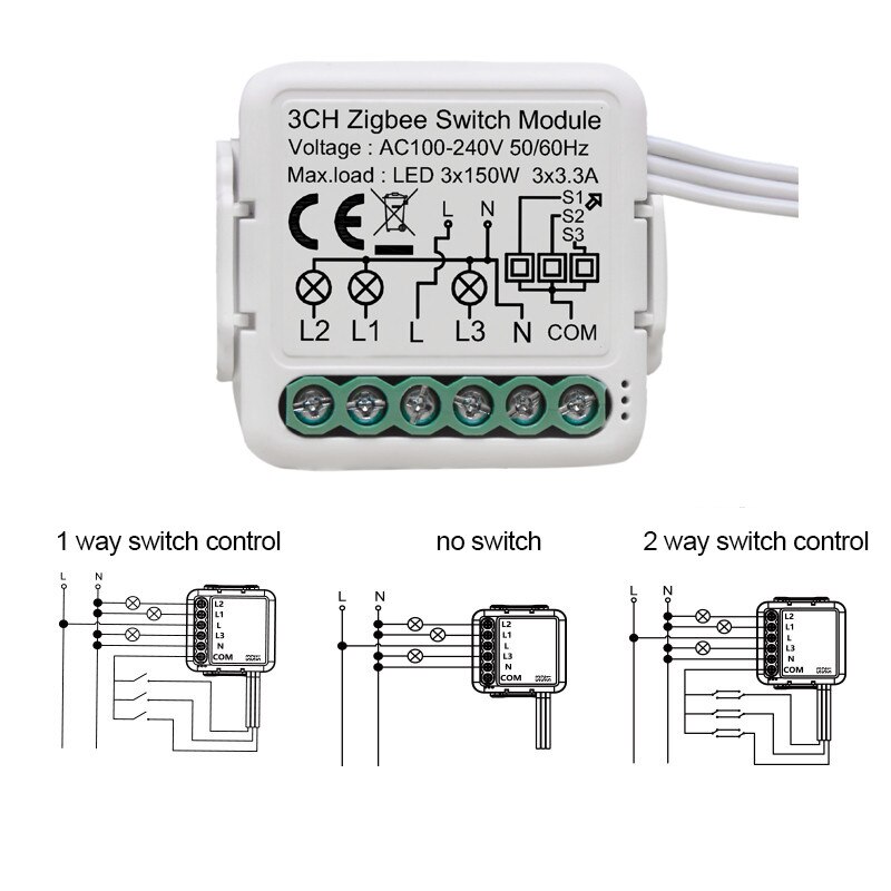 1/2/3/4CH Zigbee Smart Switch Modul Mit Netural Drahtlose Licht Schalter Relais AC100-240V Voice Control mit Google Home Alexa: 3CH Zigbee Module