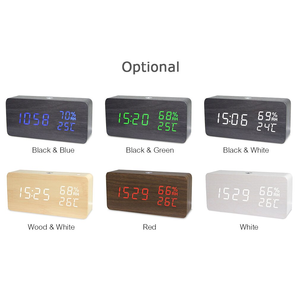 Led Houten Digitale Wekker Voice Control Temperatuur Display Backlight Elektronische Usb/Aaa Aangedreven Klok Tafel Voor Home Decor