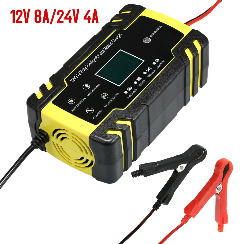 3 ladung stufen Volle Automatische Auto Batterie Ladegerät 12V 8A 24V 4A Clever Schnelle Energie Ladung Nass Trocken blei Säure Digital LCD Anzeige