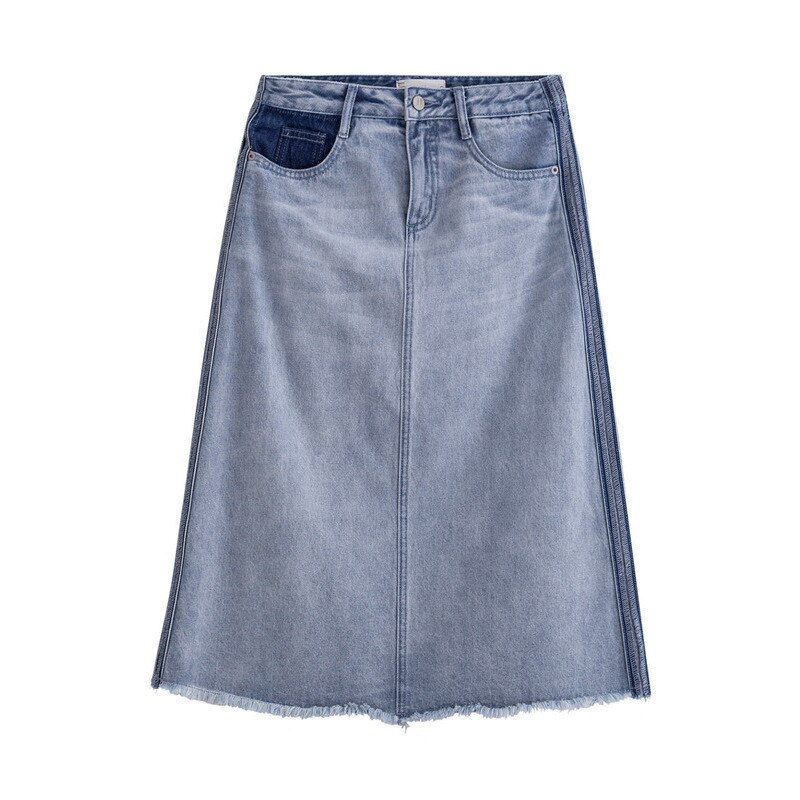 Inman Zomer Pure Katoen Wassen Tint Retro Alle-Wedstrijd A-lijn Beknopte Stijl Denim Rok: L