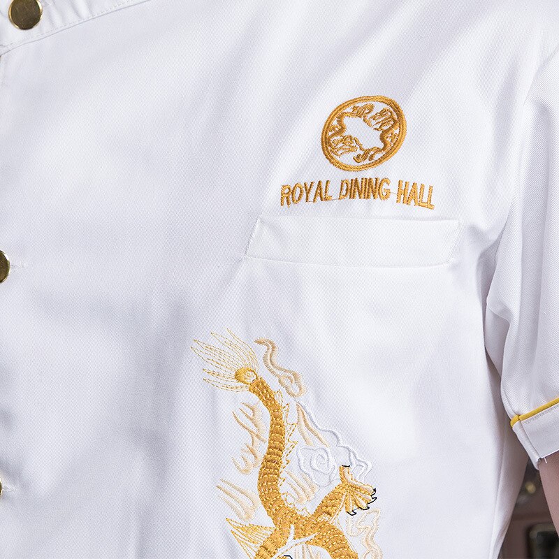 restaurant chef uniform embroidered dragon clothing after the chef's kitchen kitchen kitchen dress with short sleeves